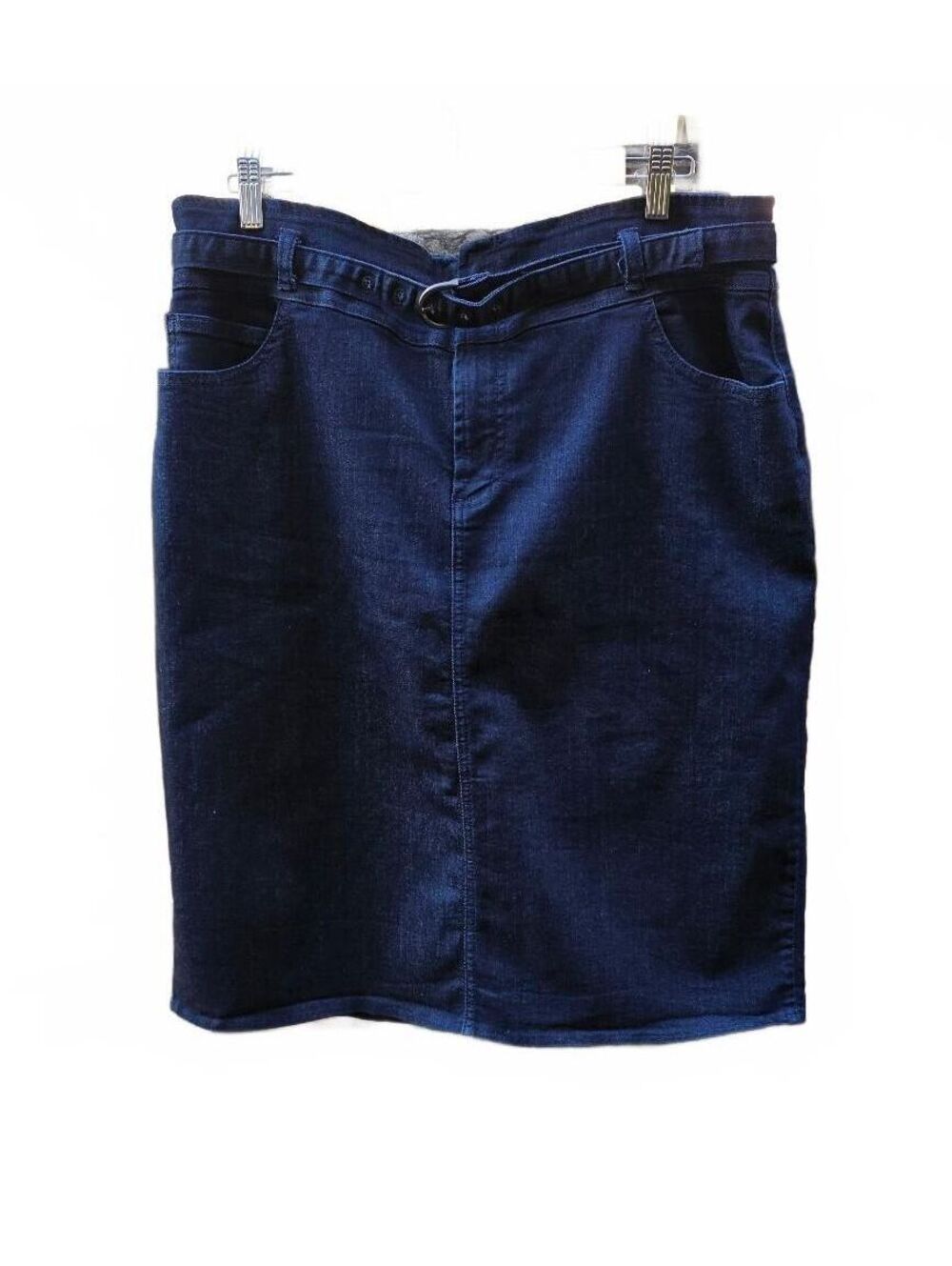 Ricki's Belted Dark Wash Stretch Denim Pencil Skirt Knee Length Sz 16